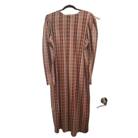 Tanya Taylor Nancy Dress Gray Burgundy Pink Plaid MSRP$295 Organic Cotton 1X NWT - Picture 5 of 7